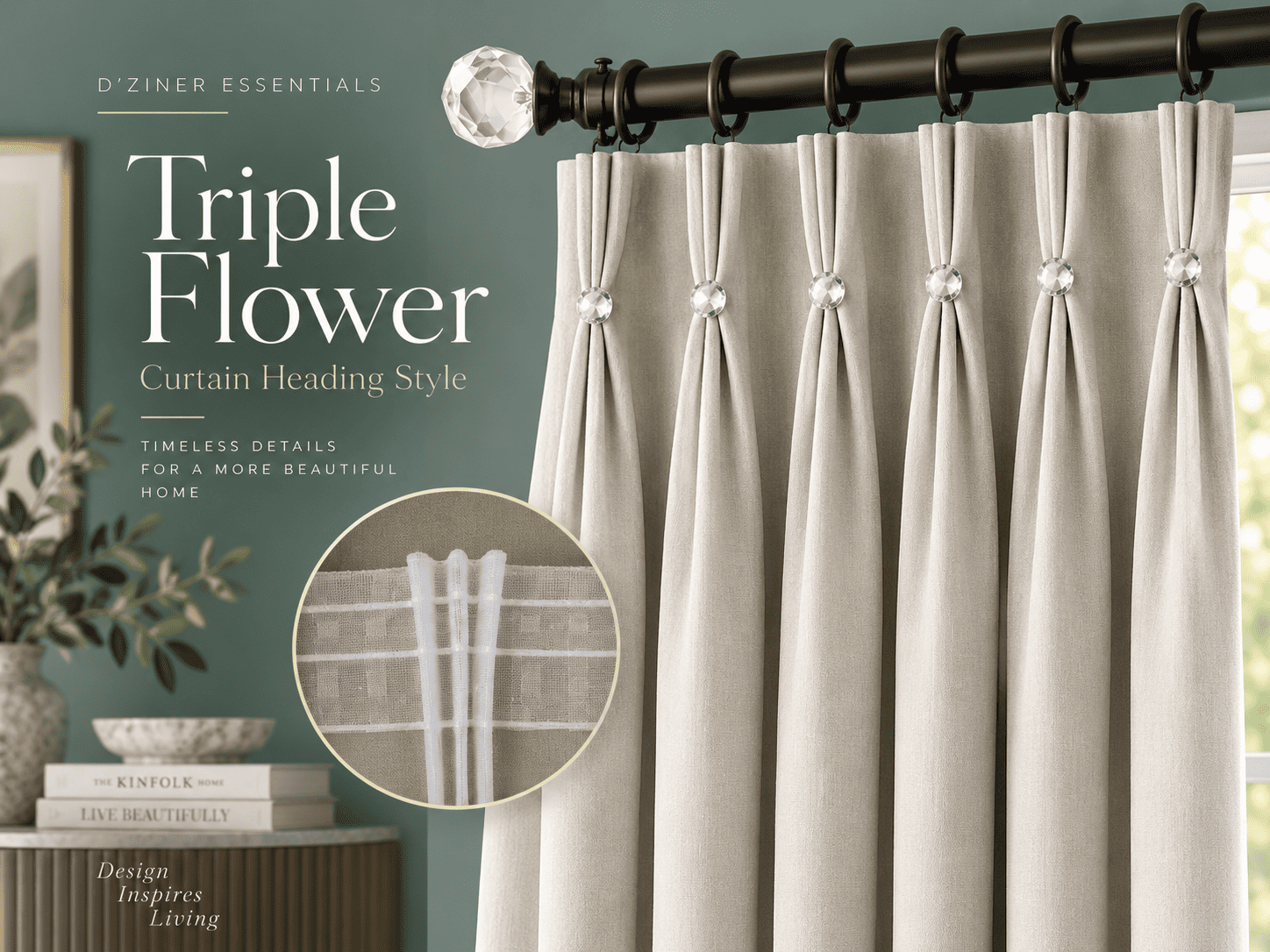 Triple Flower curtain heading